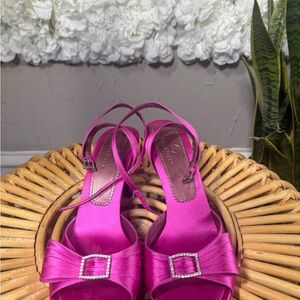 Cole Haan Pink Satin Heels with Rhinestone Detail
